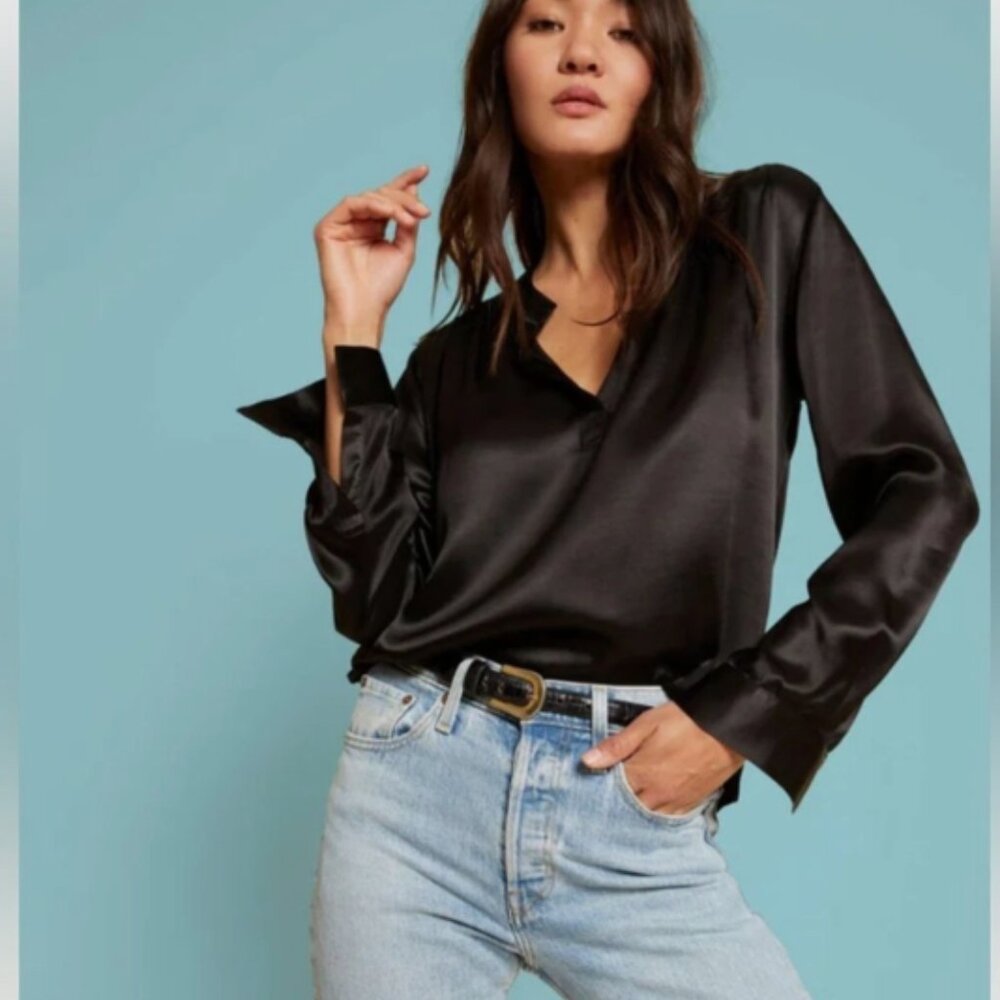 Nation LTD Elegant Black Women's Blouse Ella Henley Size S